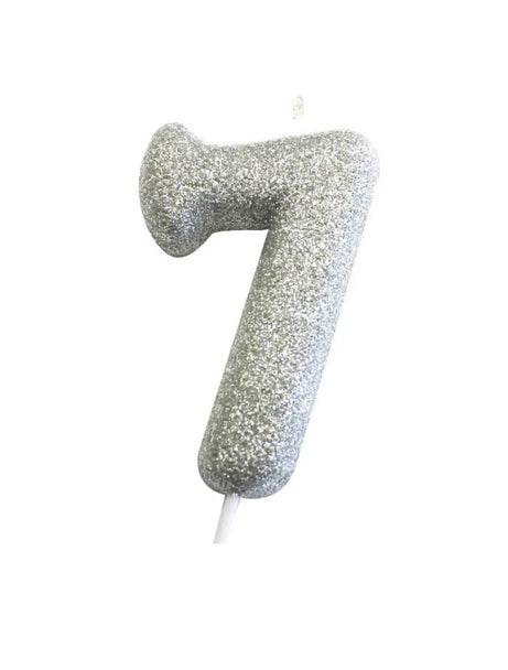 Age 7 Glitter Number Candle Silver