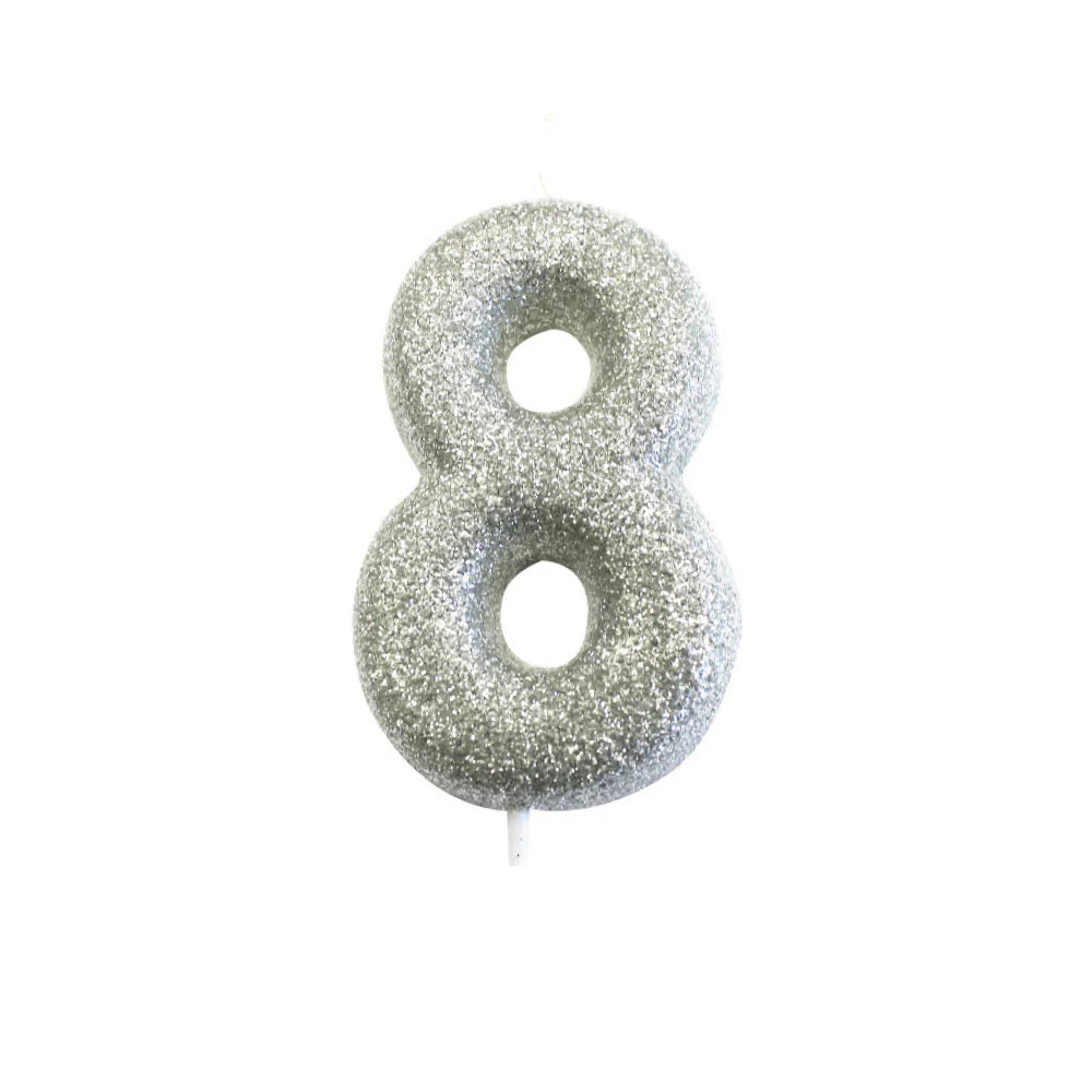 Age 8 Glitter Number Candle Silver