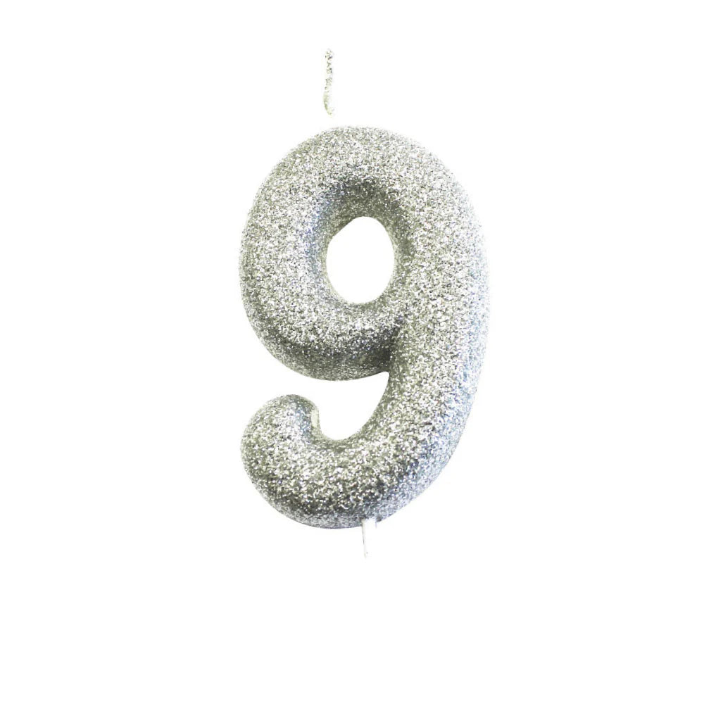 Age 9 Glitter Number Candle Silver