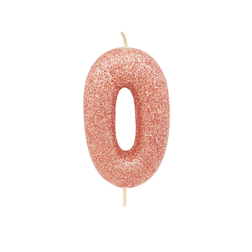 Age 0 Glitter Number Candle Rose Gold