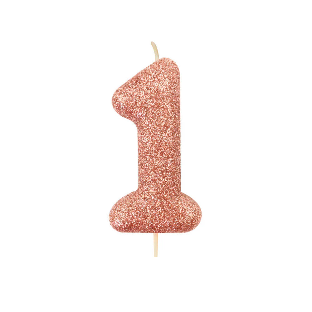Age 1 Glitter Number Candle Rose Gold
