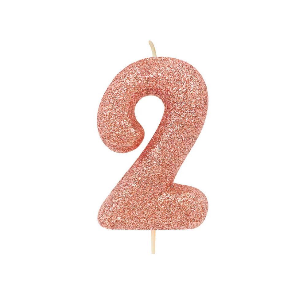 Age 2 Glitter Number Candle Rose Gold