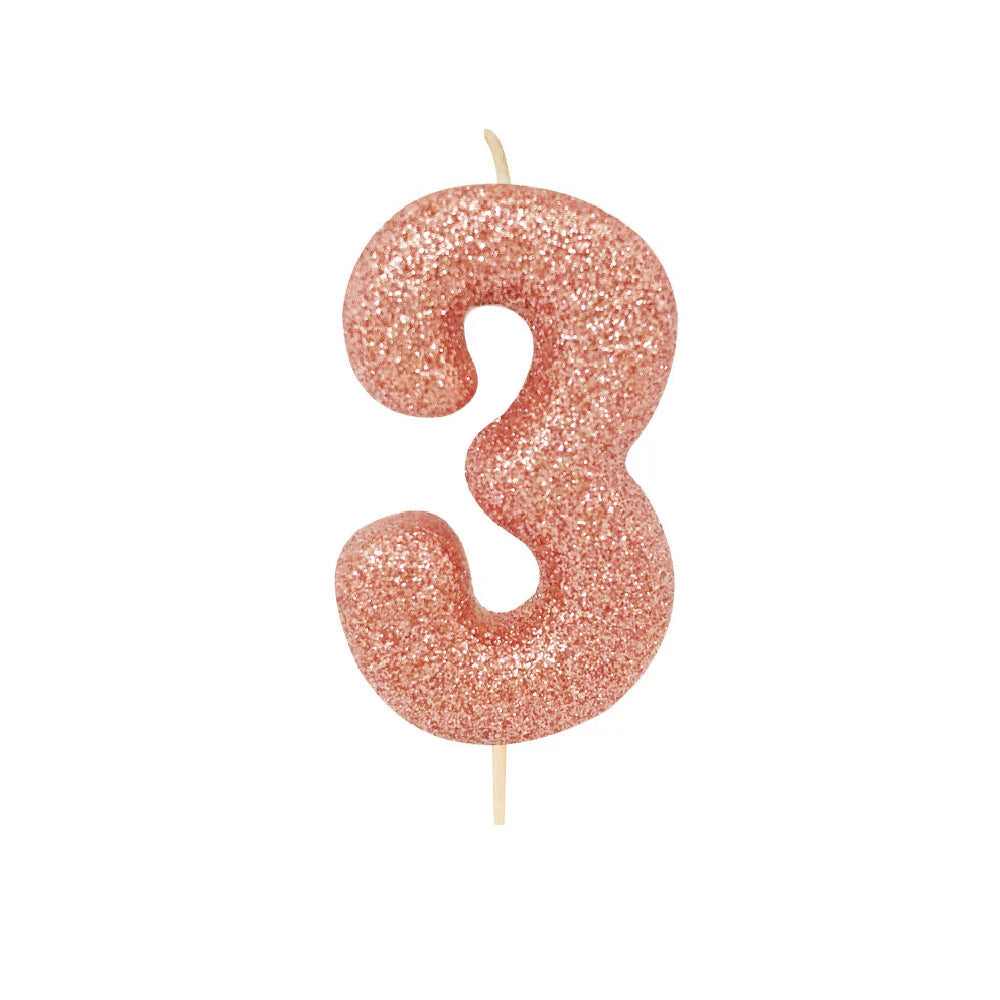 Age 3 Glitter Number Candle Rose Gold