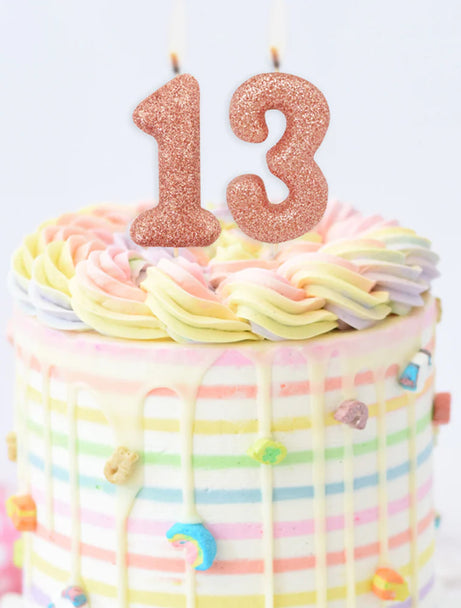 Age 3 Glitter Number Candle Rose Gold