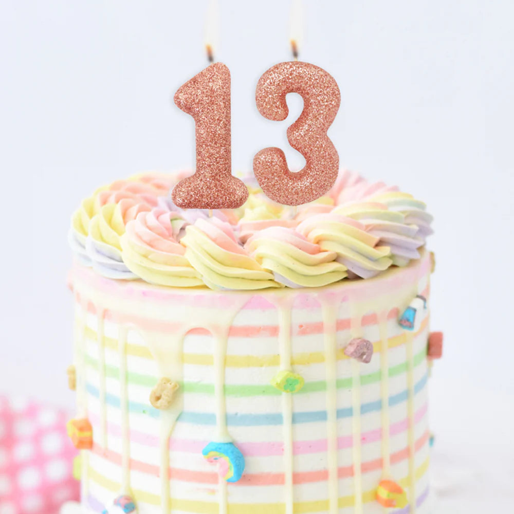 Age 3 Glitter Number Candle Rose Gold