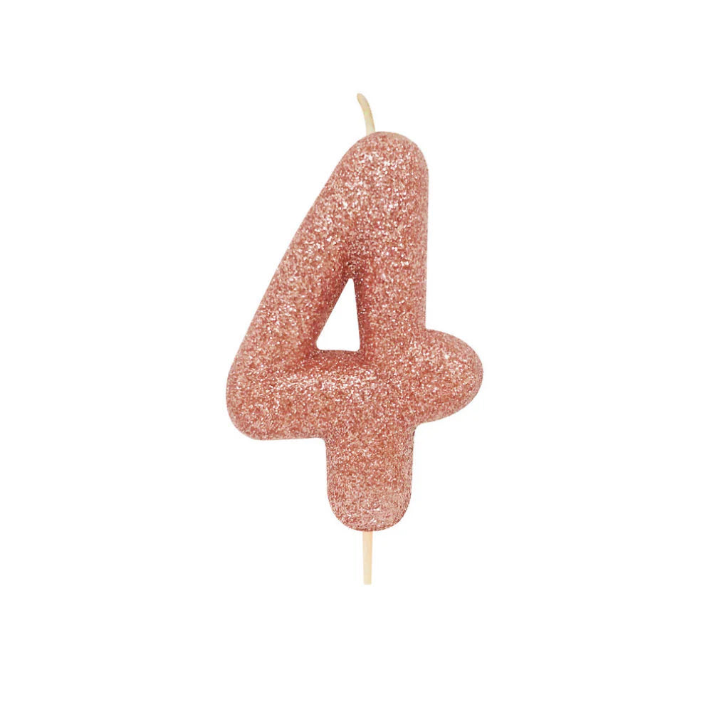 Age 4 Glitter Number Candle Rose Gold