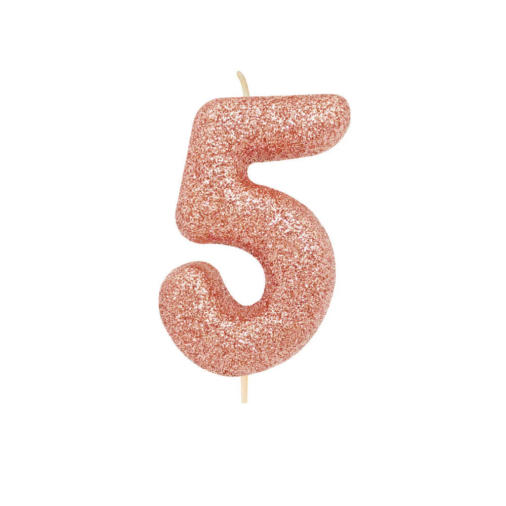 Age 5 Glitter Number Candle Rose Gold