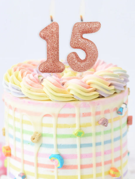 Age 5 Glitter Number Candle Rose Gold