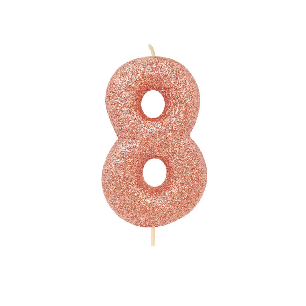 Age 8 Glitter Number Candle Rose Gold