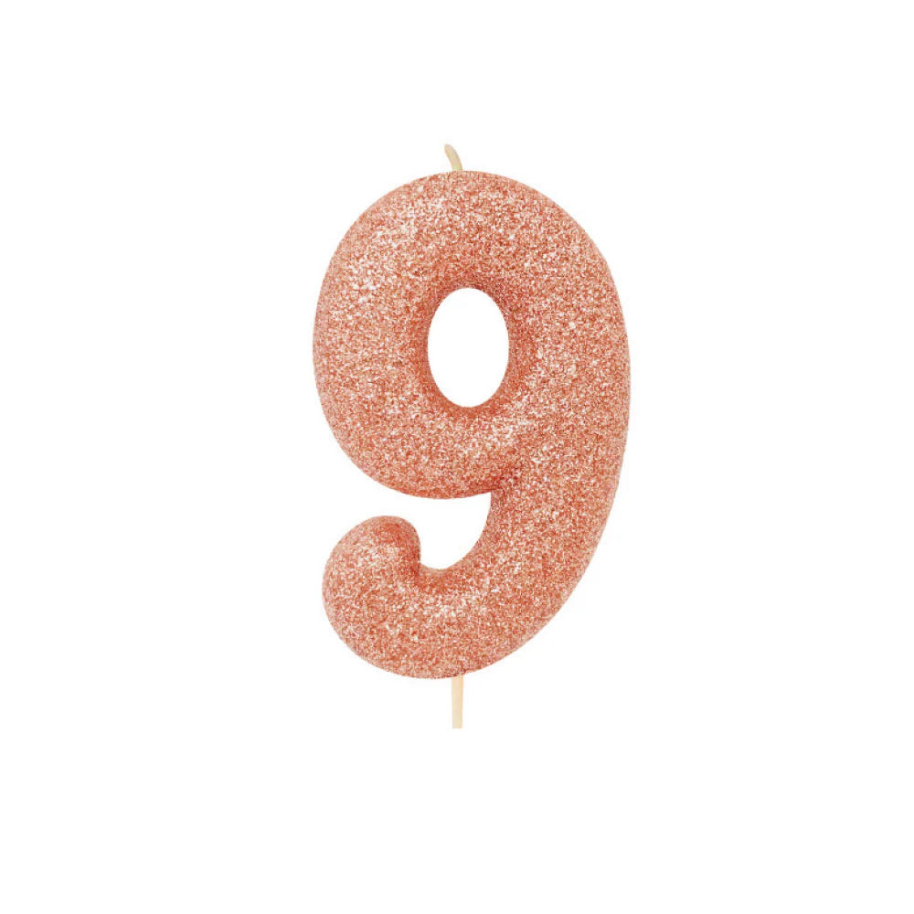Age 9 Glitter Number Candle Rose Gold