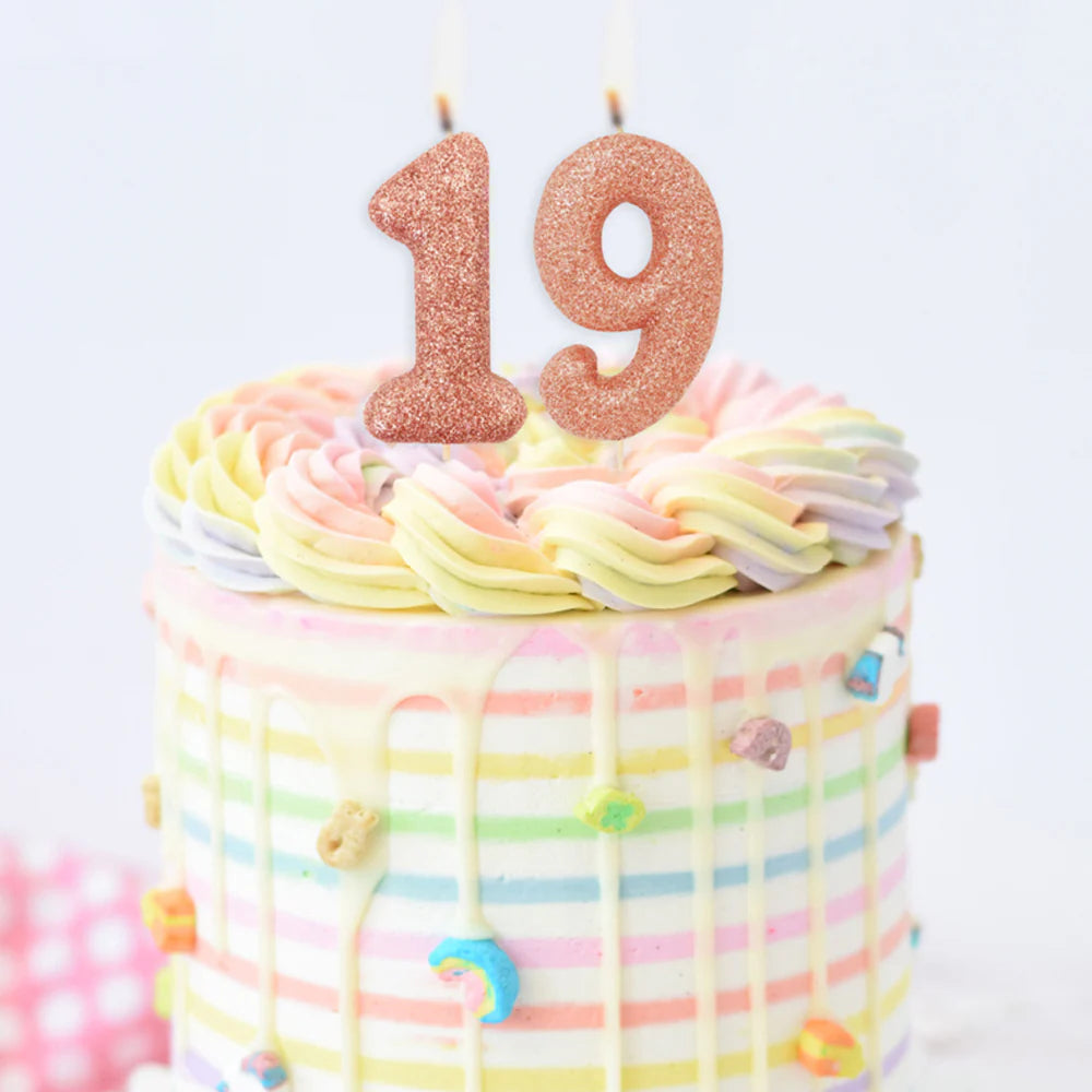 Age 9 Glitter Number Candle Rose Gold