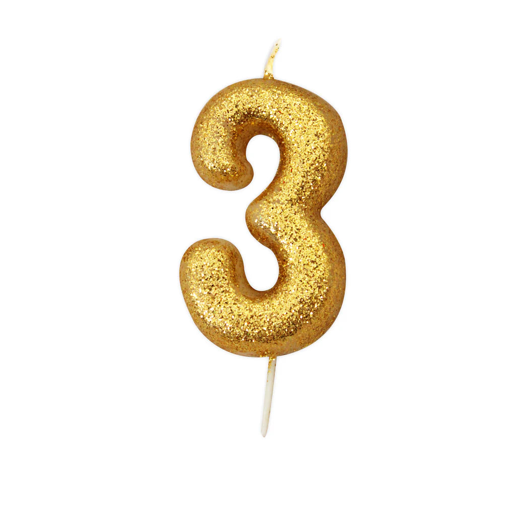 Age 3 Glitter Number Candle Gold Candle