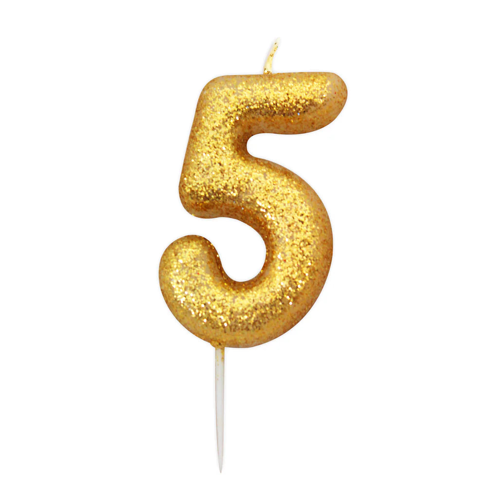 Age 5 Glitter Number Candle Gold Candle