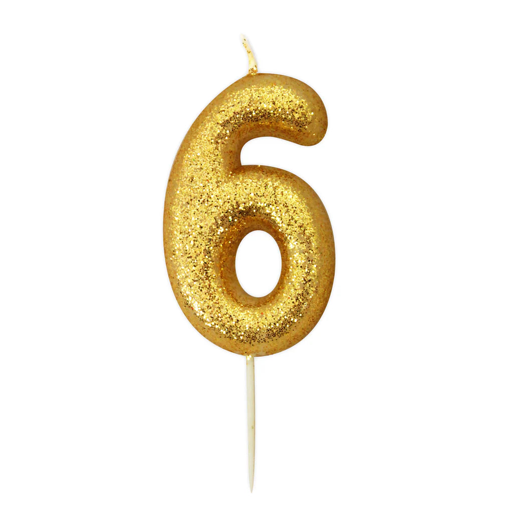 Age 6 Glitter Number Candle Gold Candle