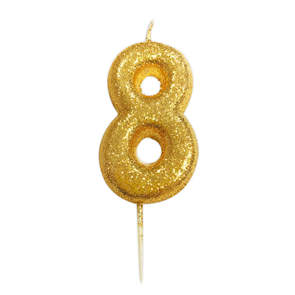 Age 8 Glitter Number Candle Gold Candle