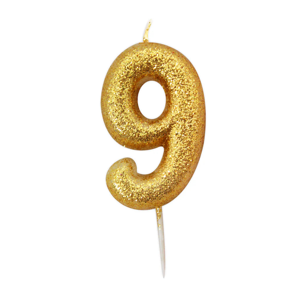 Age 9 Glitter Number Candle Gold Candle
