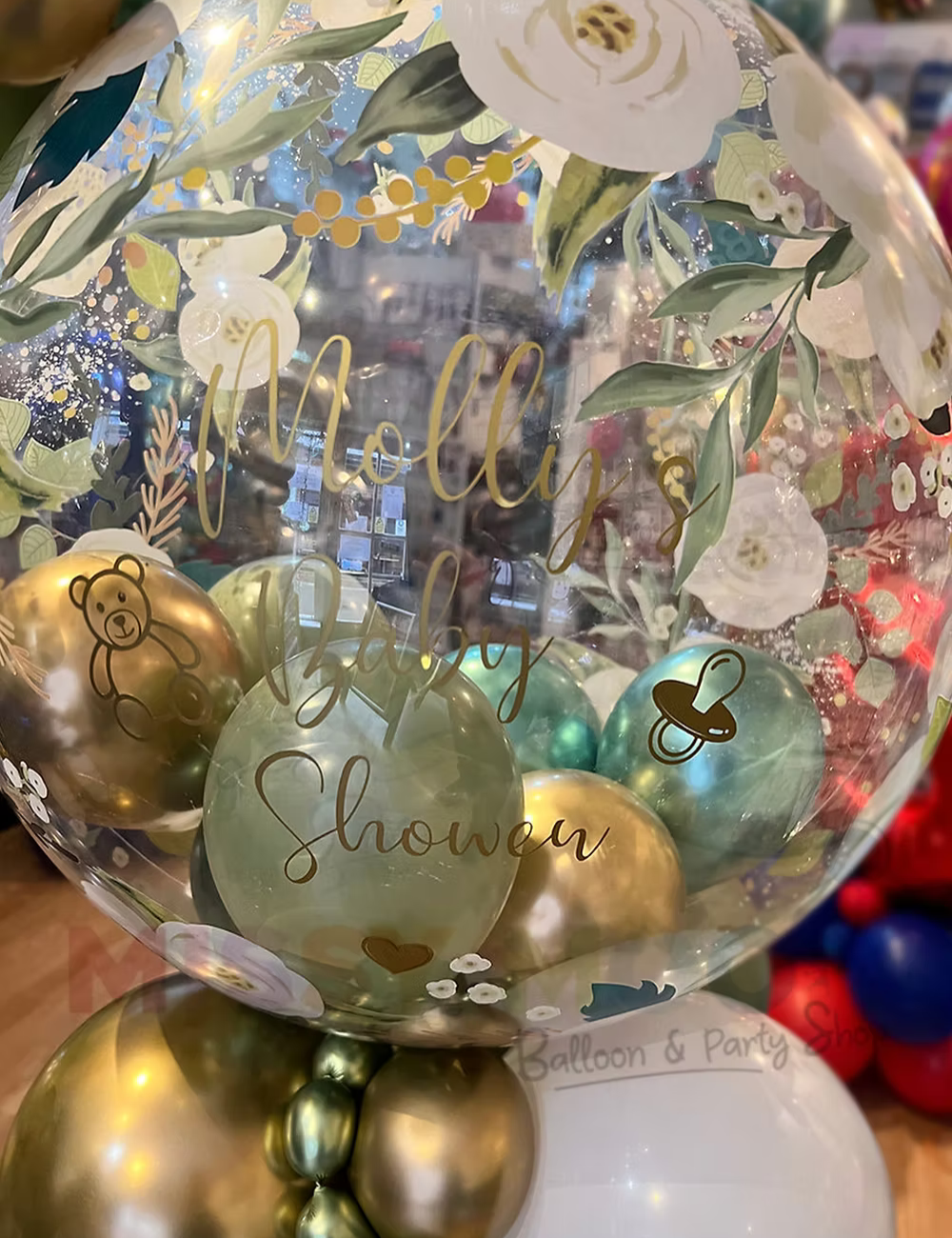 Floral Sage & Gold Personalised Bubble