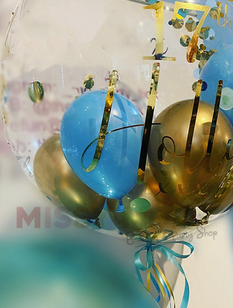 Soft Blue & Gold Confetti Bubble & Orbs