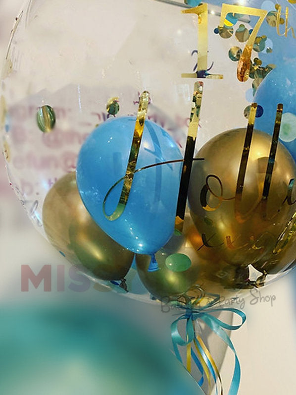 Soft Blue & Gold Confetti Bubble & Orbs