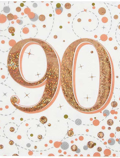 90th Rose Gold Sparkle Age Napkins