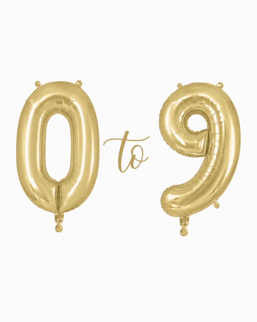 Helium Big Number Balloons in Gold Silk 0-9