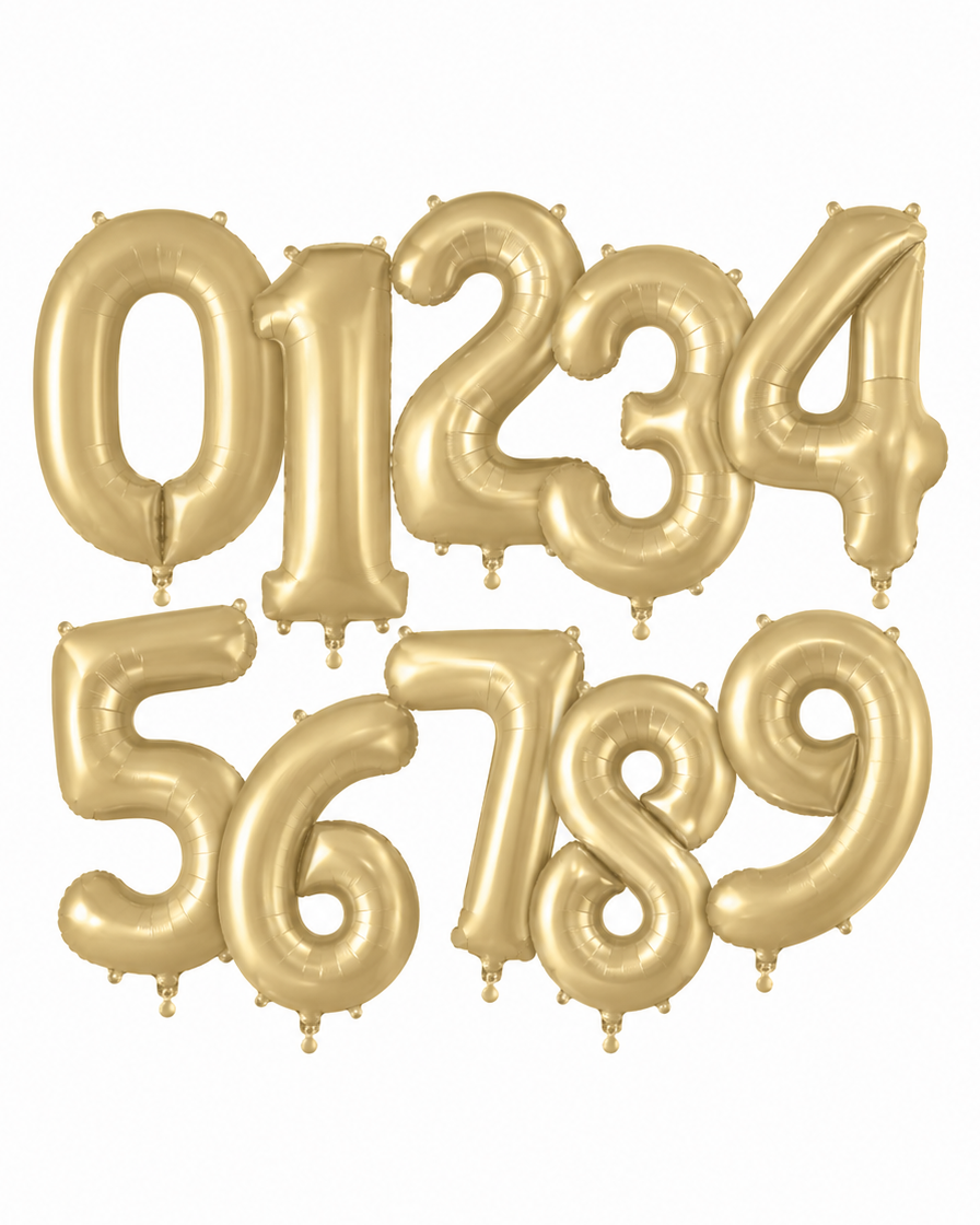 Helium Big Number Balloons in Gold Silk 0-9