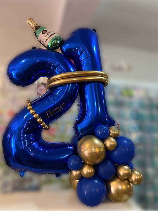 Gold, Blue Luxury Big Number Display (All Ages)