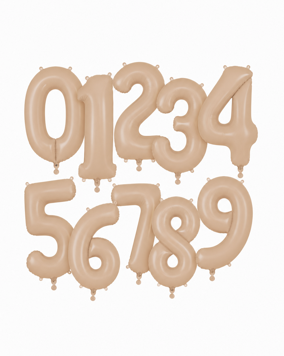 Helium Big Number Balloons in Matte Nude 0-9