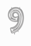 Helium Big Number Balloons in Silver 0-9