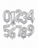 Helium Big Number Balloons in Silver 0-9