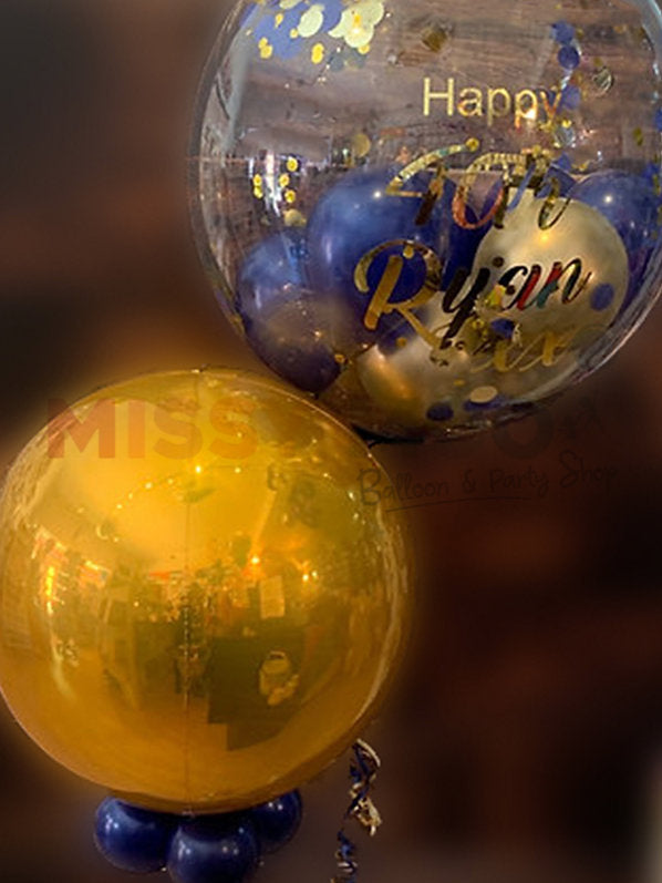 Personalised Navy Gold Orbs Bubble
