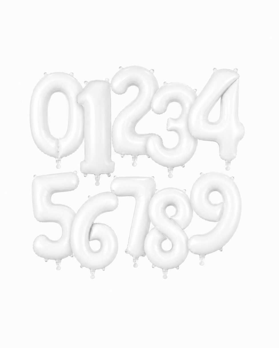 Helium Big Number Balloons in White 0-9