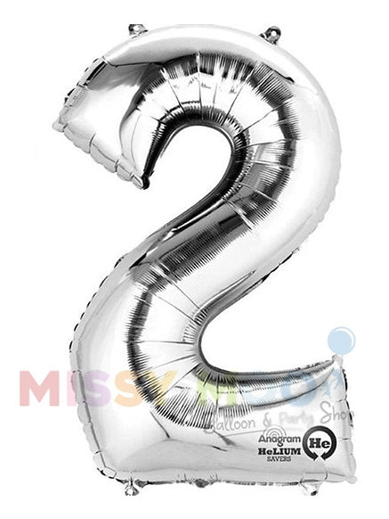 Helium Big Number Balloons in Silver 0-9