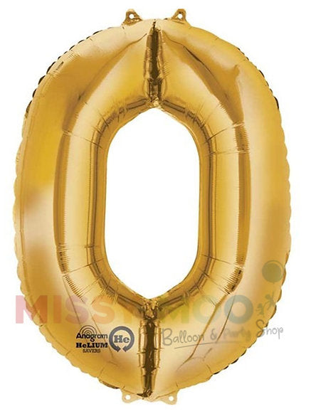Helium Big Number Balloons in Gold 0-9