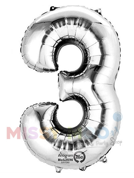 Helium Big Number Balloons in Silver 0-9