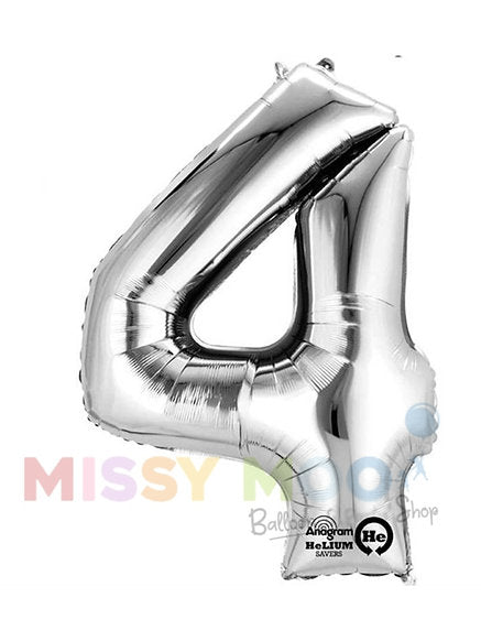 Helium Big Number Balloons in Silver 0-9