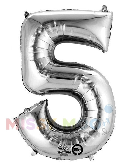Helium Big Number Balloons in Silver 0-9