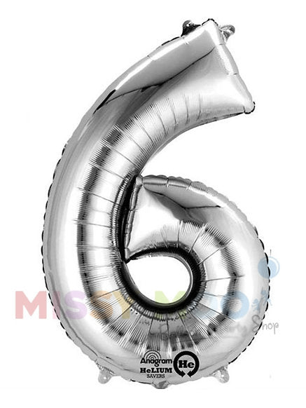 Helium Big Number Balloons in Silver 0-9