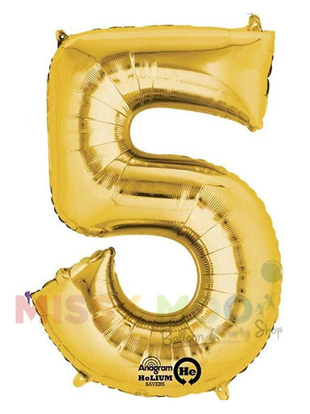 Helium Big Number Balloons in Gold 0-9