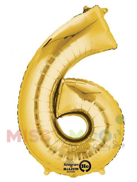Helium Big Number Balloons in Gold 0-9